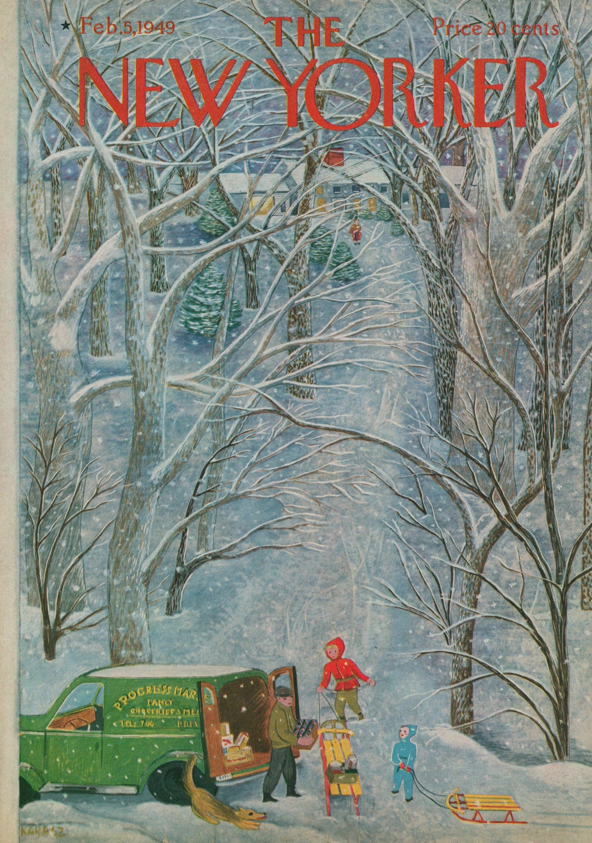 Snow Day- The New Yorker - Authentic Vintage Antique Print