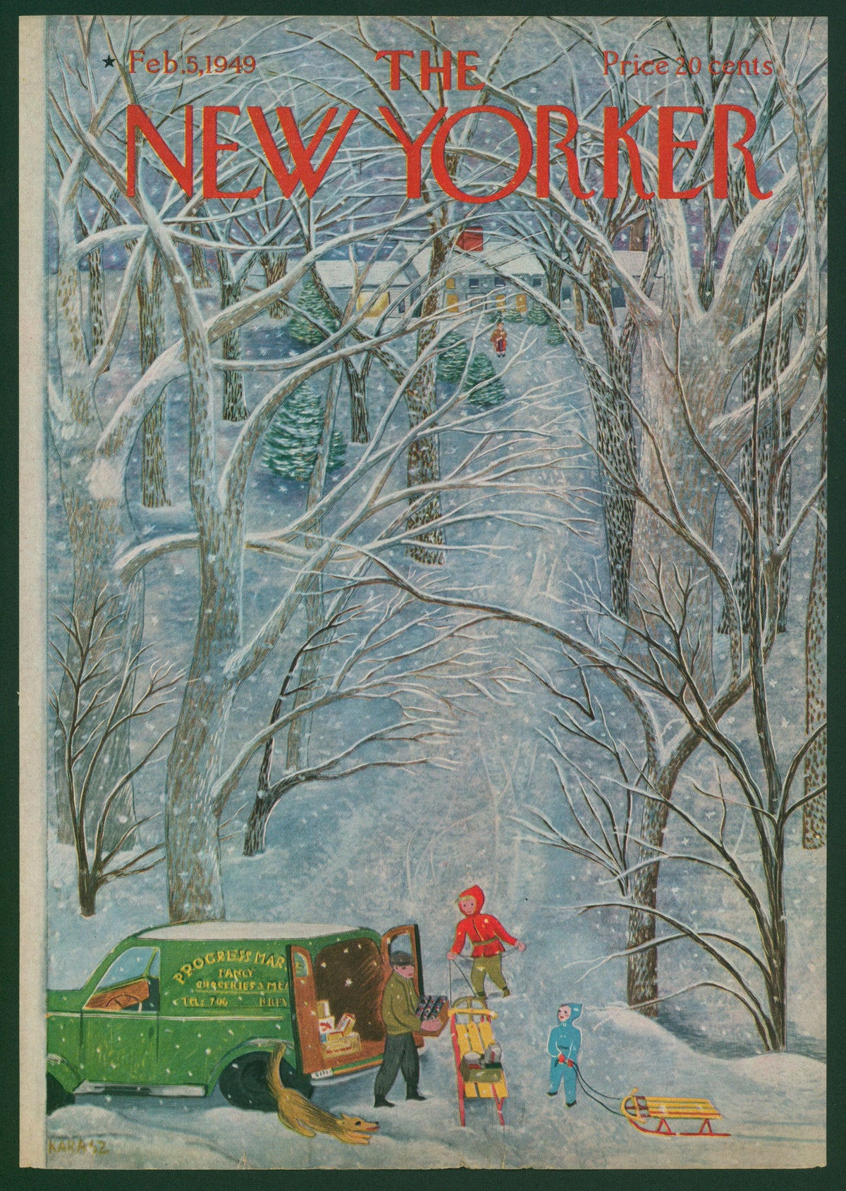 Snow Day- The New Yorker - Authentic Vintage Antique Print