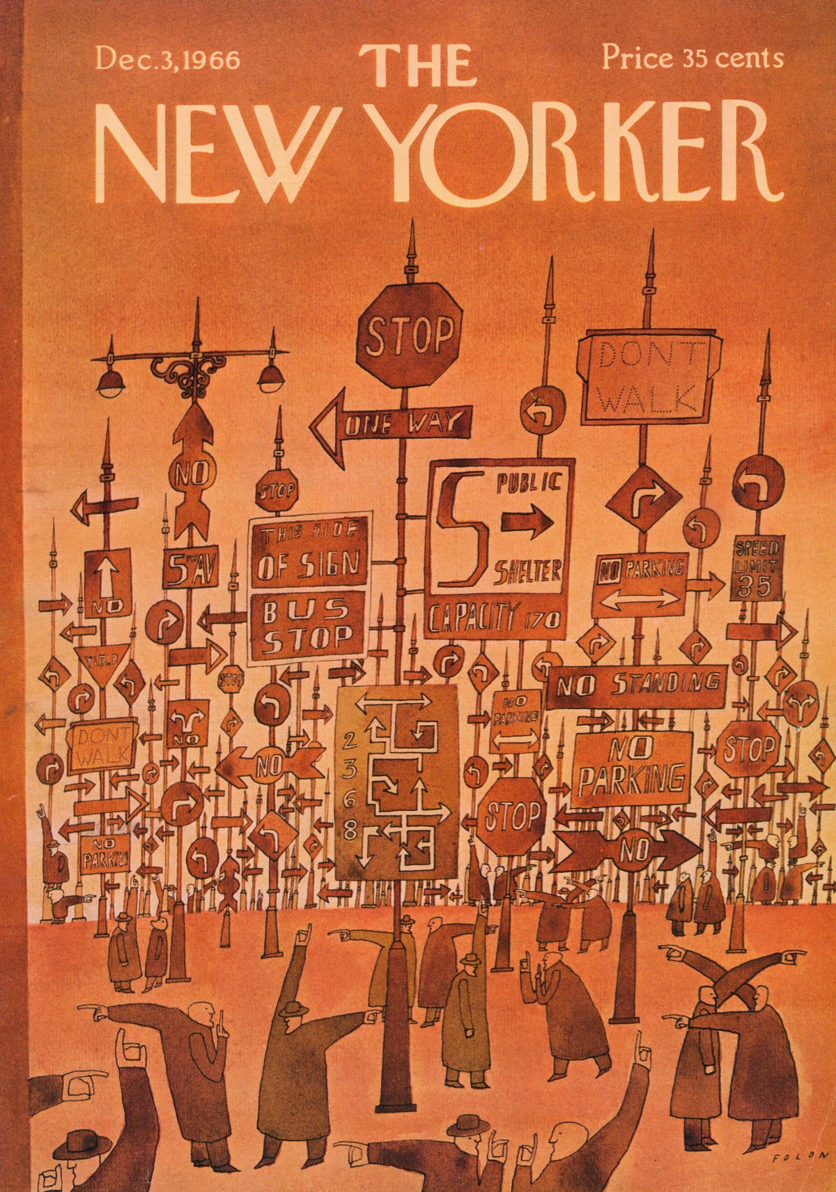 Follow the Signs- The New Yorker - Authentic Vintage Antique Print