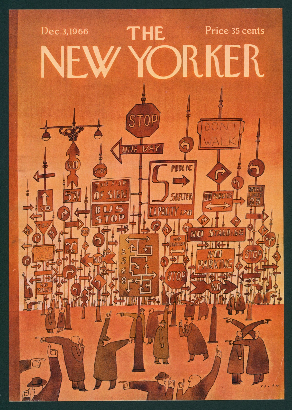 Follow the Signs- The New Yorker - Authentic Vintage Antique Print