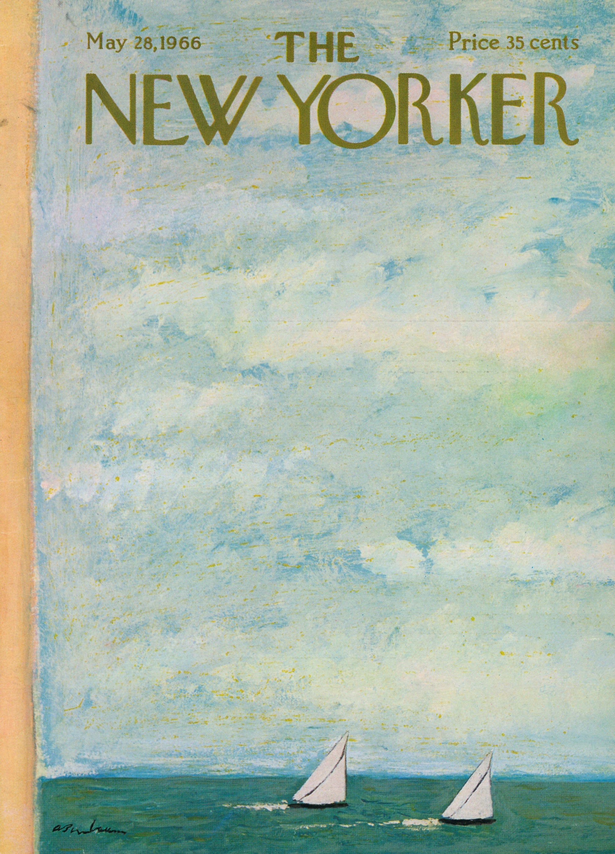 Serene Sailboats- The New Yorker - Authentic Vintage Antique Print