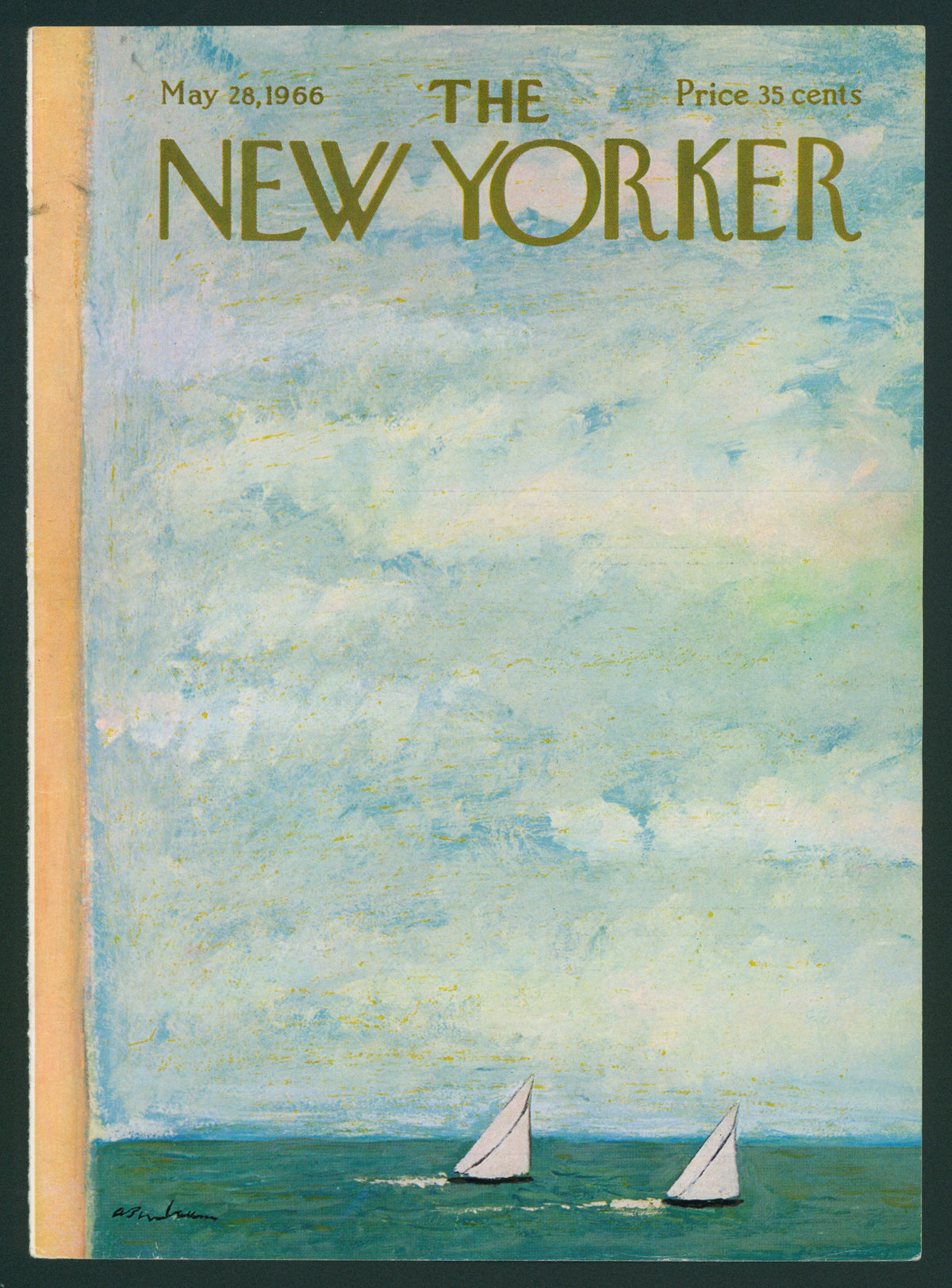 Serene Sailboats- The New Yorker - Authentic Vintage Antique Print