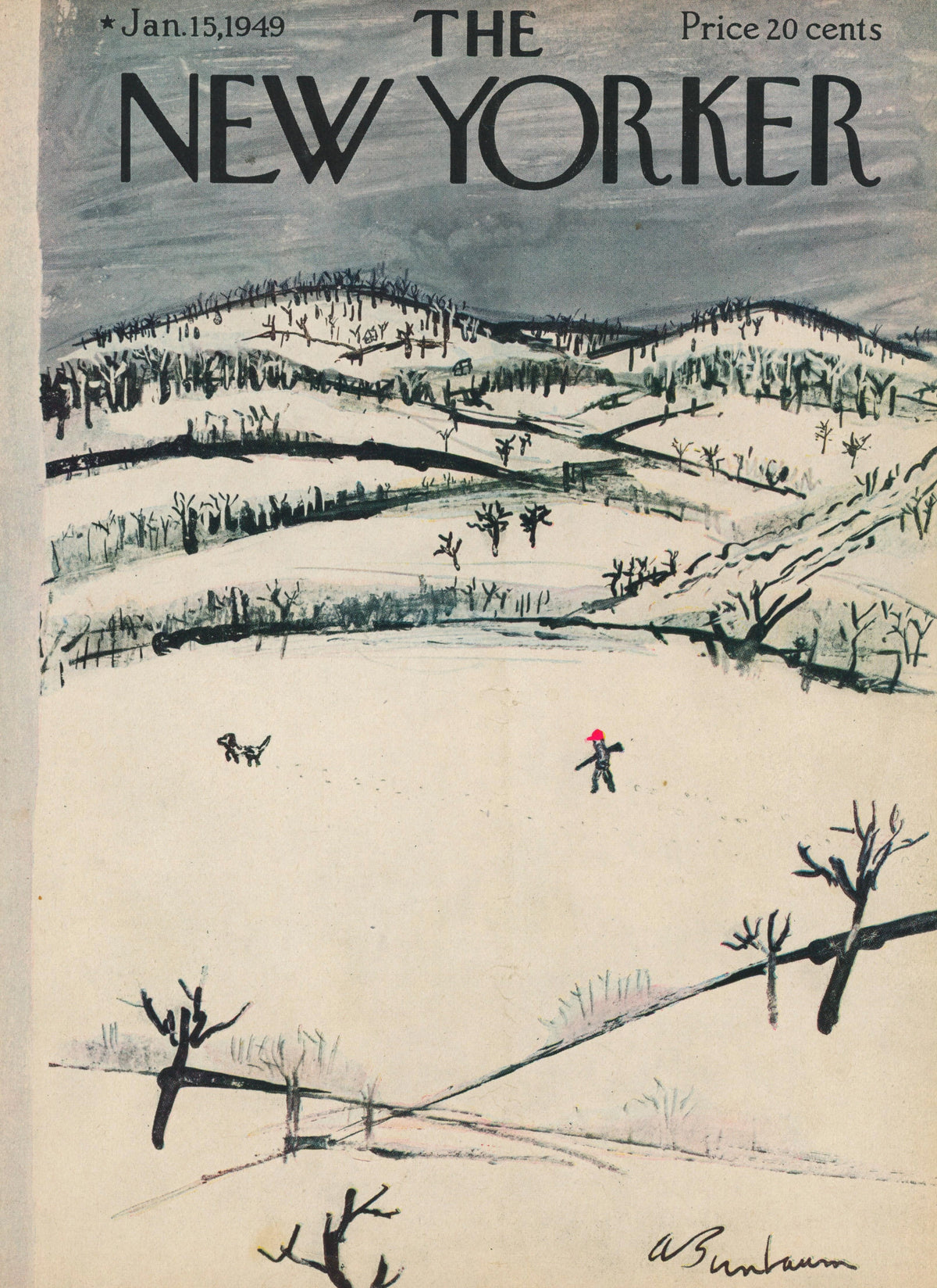 Winter Hunting- The New Yorker - Authentic Vintage Antique Print