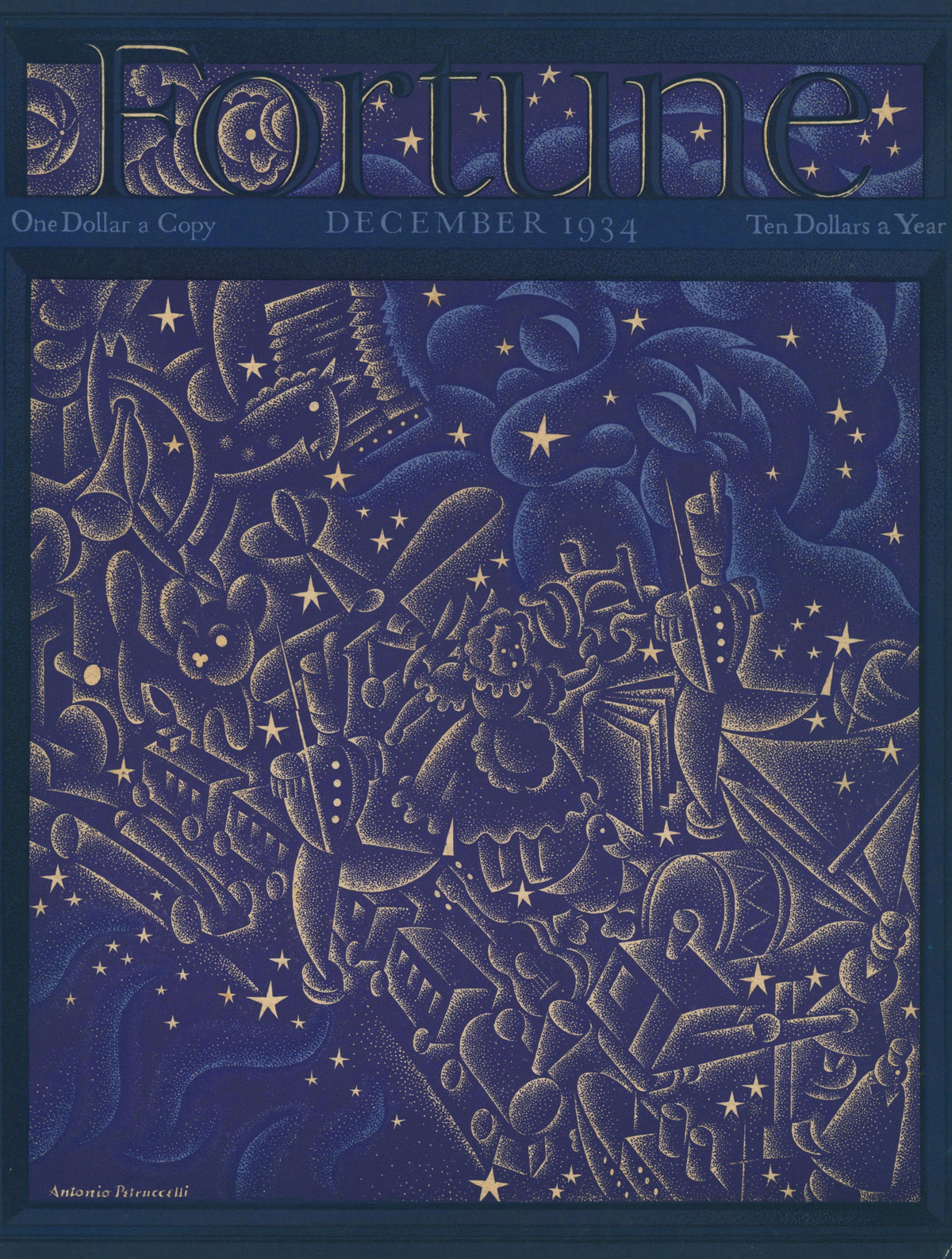 7 Fortune Magazines - 5 (Blue Star) - Authentic Vintage Antique Print