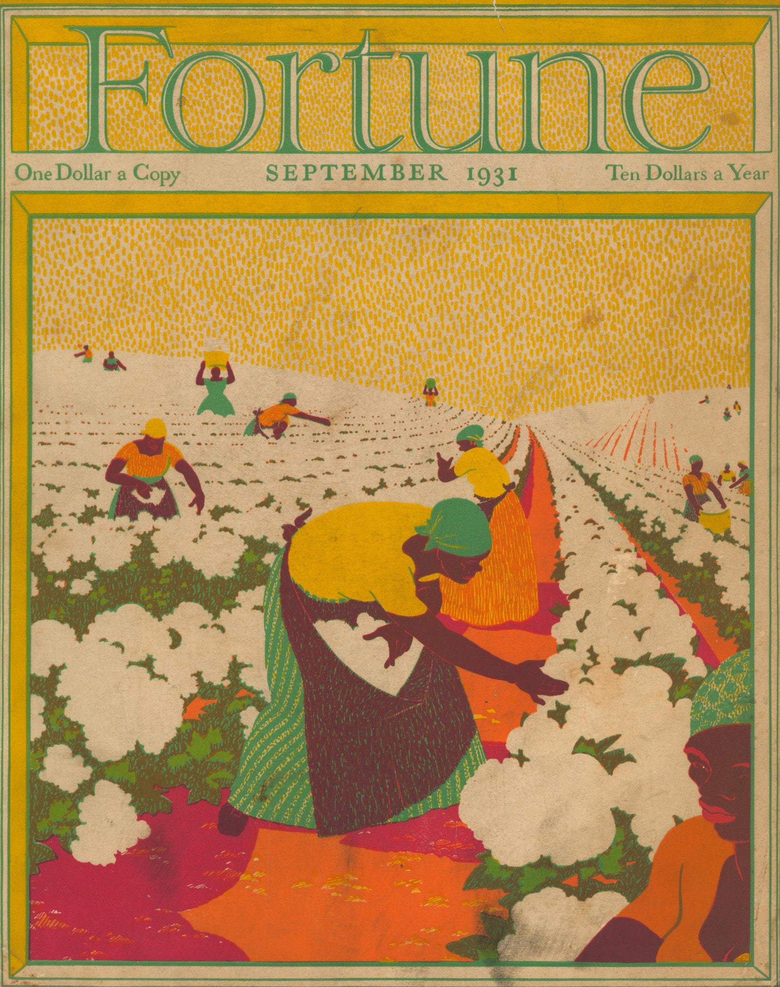 7 Fortune Magazines - 7 (Cotton Fields) - Authentic Vintage Antique Print