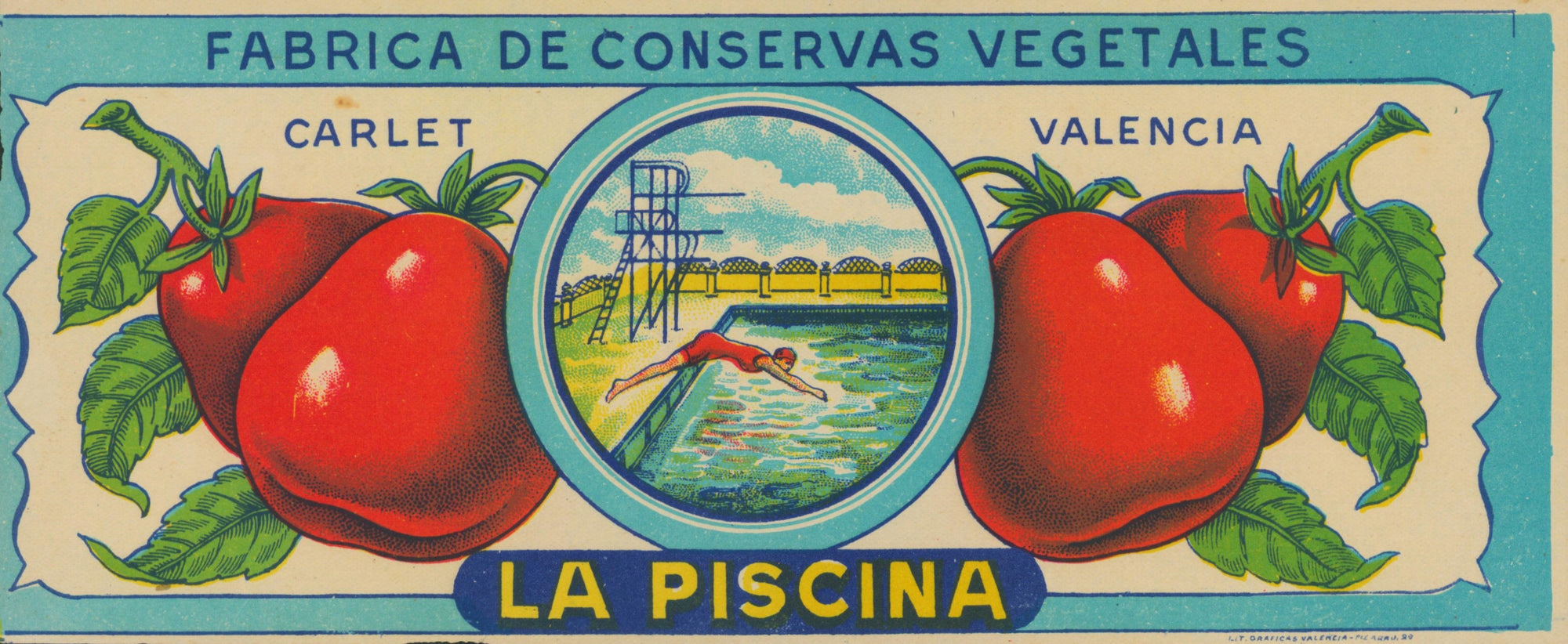 La Piscina- Spanish Crate Label - Authentic Vintage Antique Print