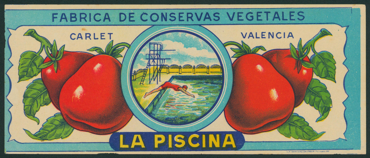 La Piscina- Spanish Crate Label - Authentic Vintage Antique Print