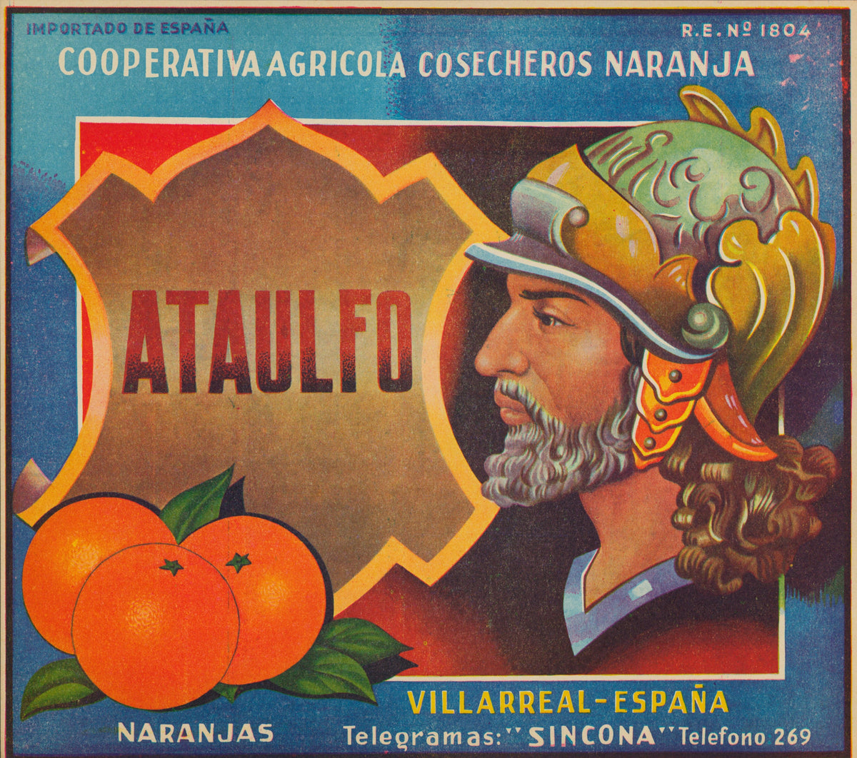Gladiator Ataulfo- Spanish Crate Label - Authentic Vintage Antique Print