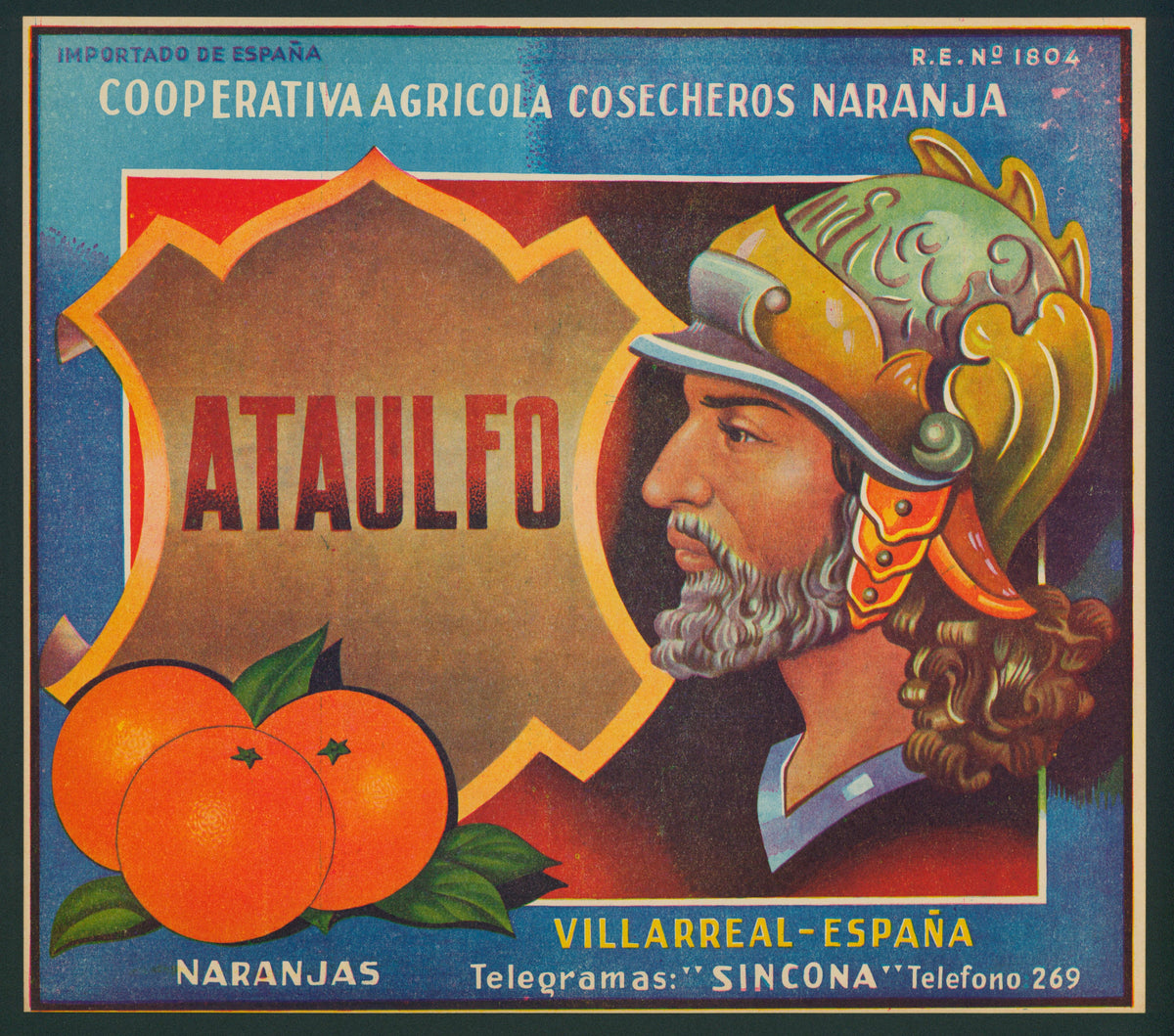 Gladiator Ataulfo- Spanish Crate Label - Authentic Vintage Antique Print