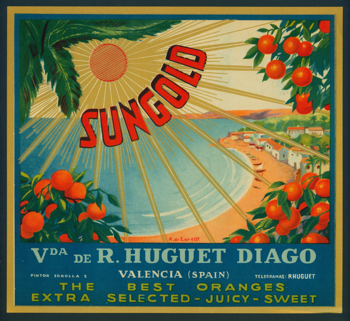 Sungold- Spanish Crate Label - Authentic Vintage Antique Print