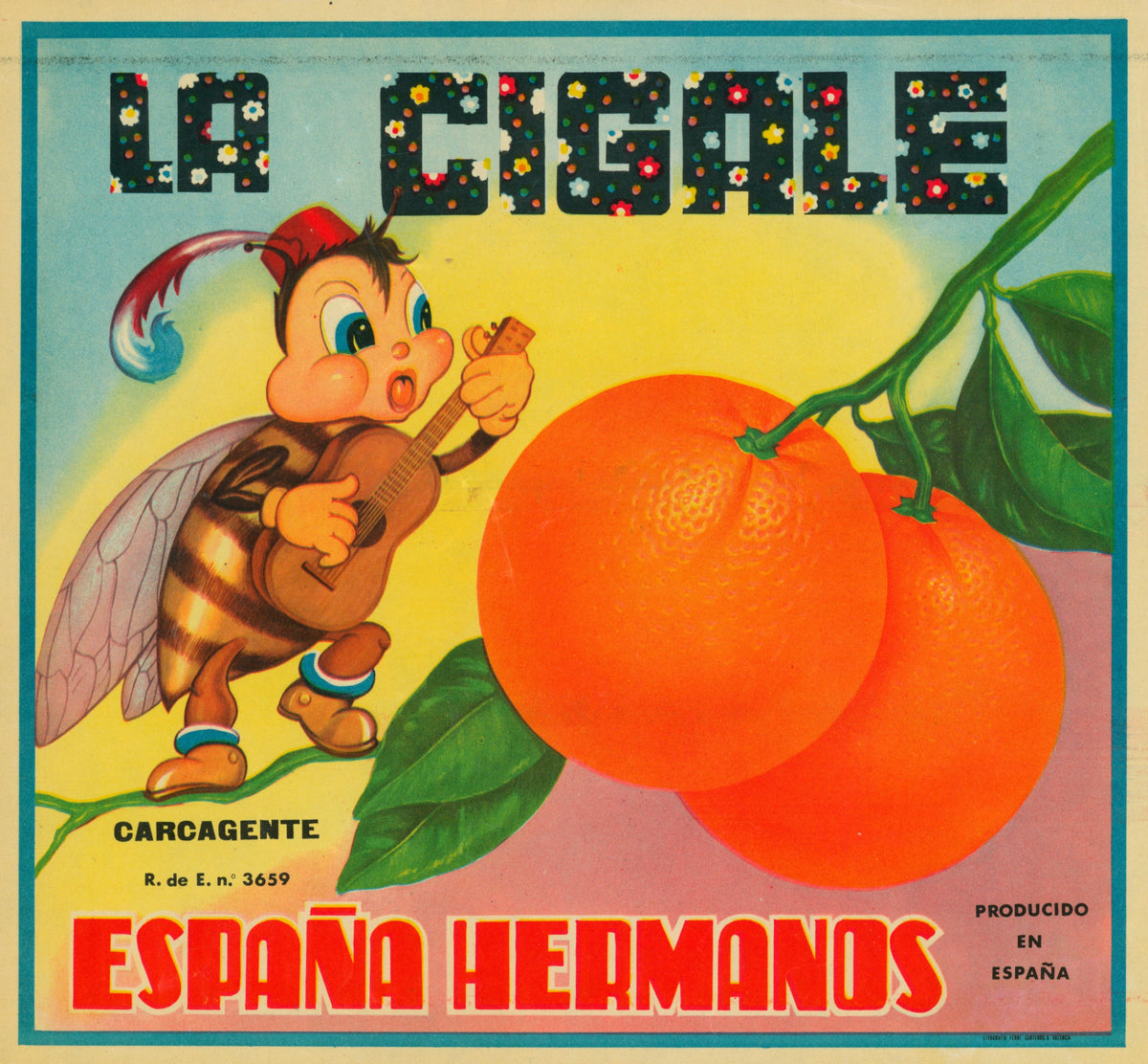 La Cigale- Spanish Crate Label - Authentic Vintage Antique Print
