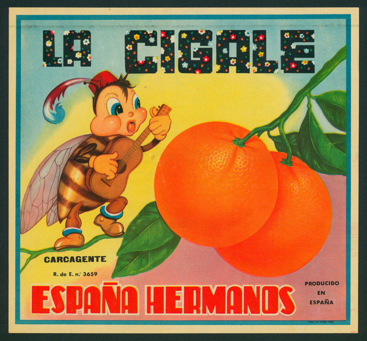 La Cigale- Spanish Crate Label - Authentic Vintage Antique Print
