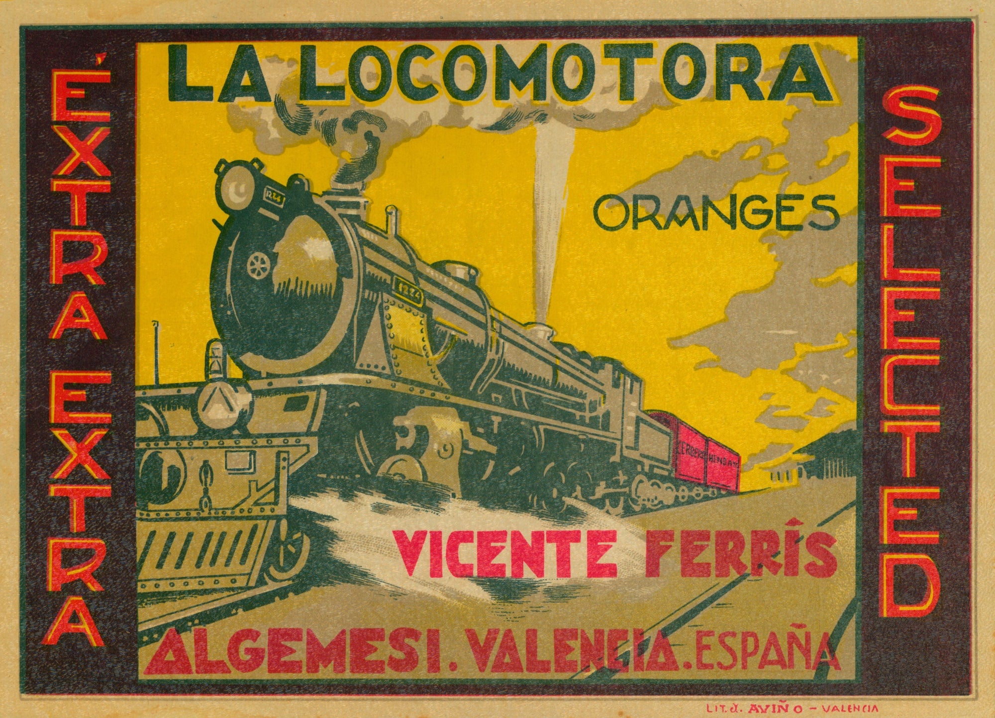 Locomotora- Spanish Crate Label - Authentic Vintage Antique Print
