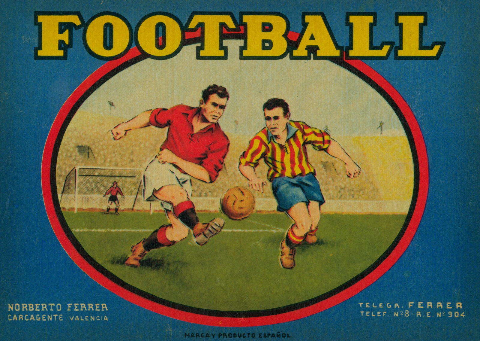 Football- Spanish Crate Label - Authentic Vintage Antique Print
