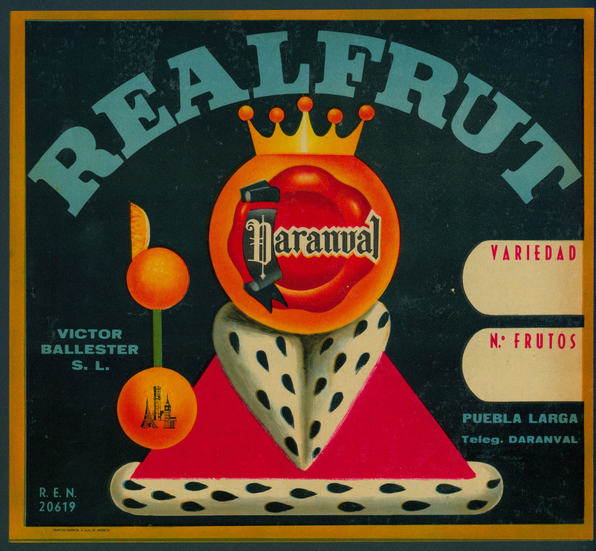 Realfrut- Spanish Crate Label - Authentic Vintage Antique Print