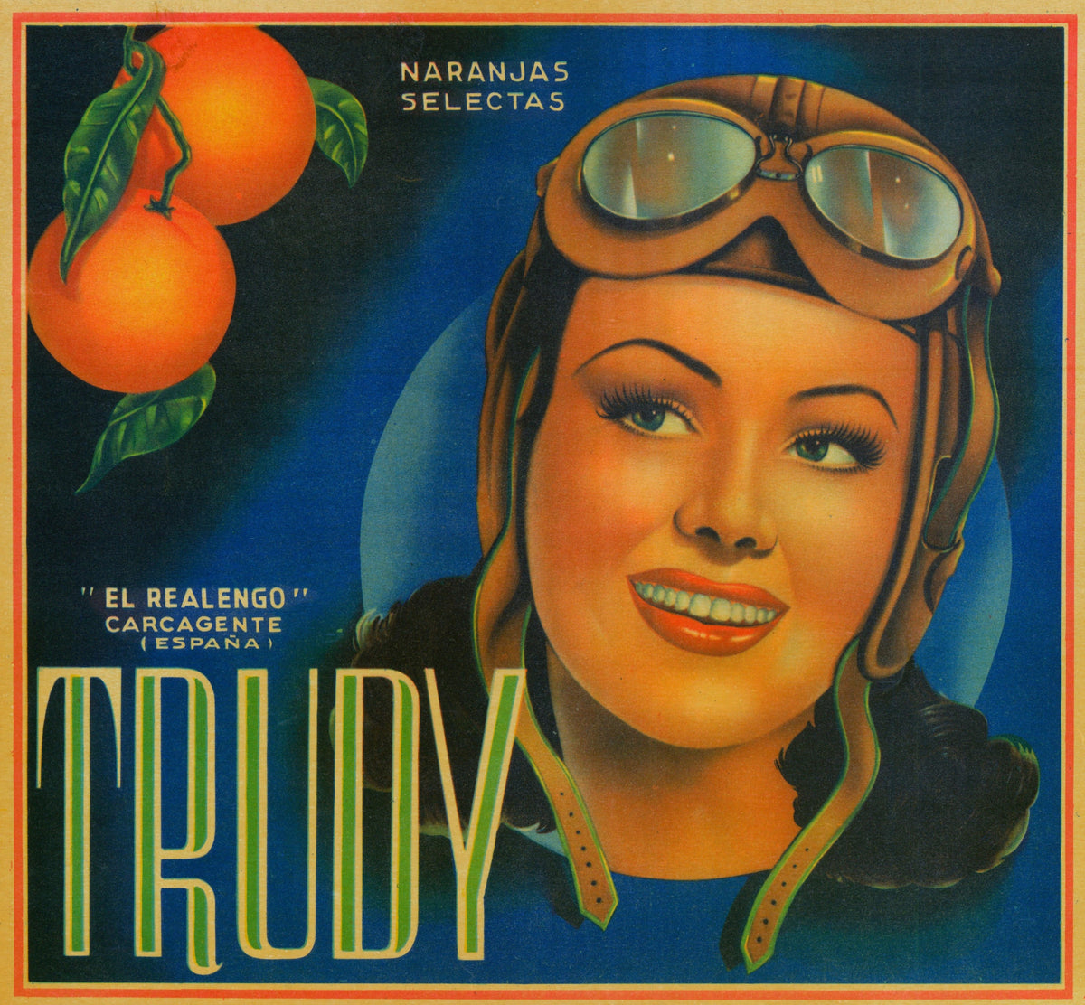 Pilot Trudy- Spanish Crate Label - Authentic Vintage Antique Print