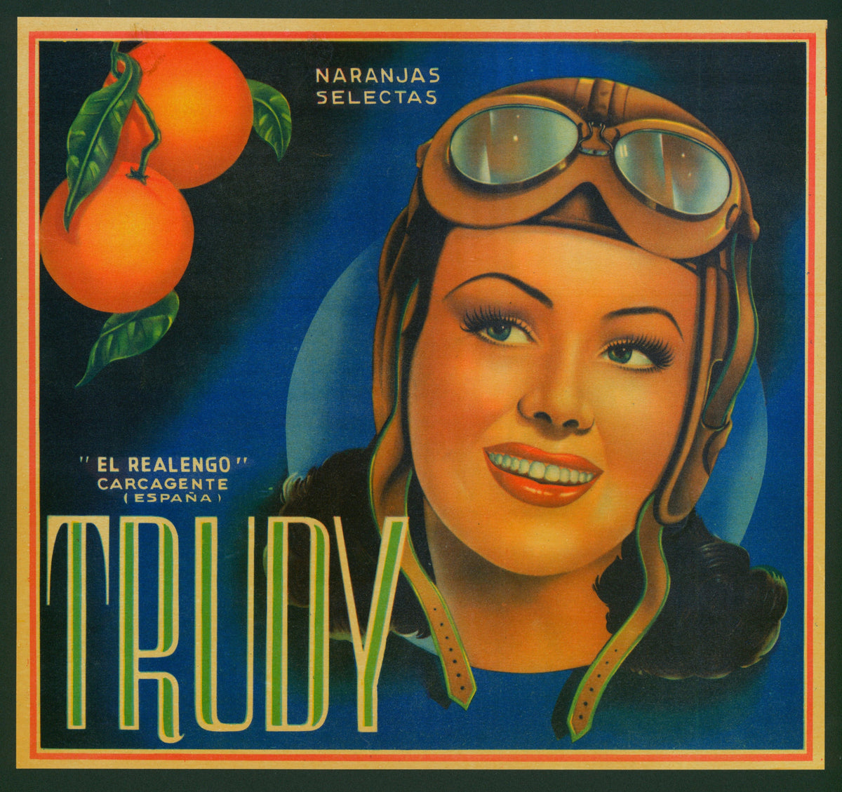 Pilot Trudy- Spanish Crate Label - Authentic Vintage Antique Print
