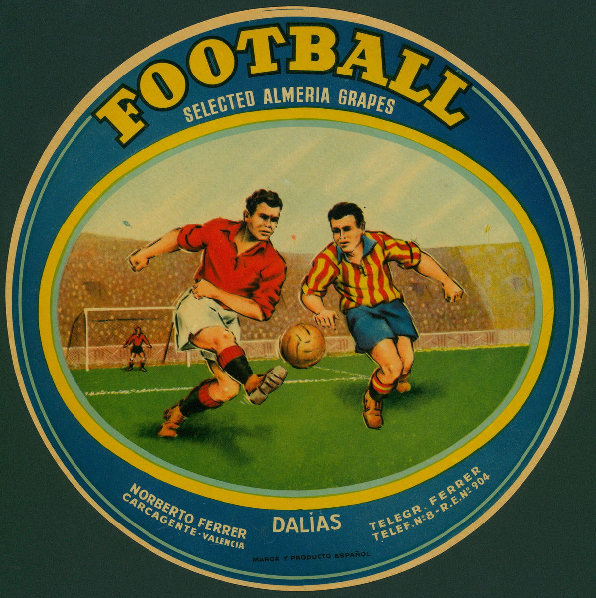 Football- Spanish Crate Label - Authentic Vintage Antique Print