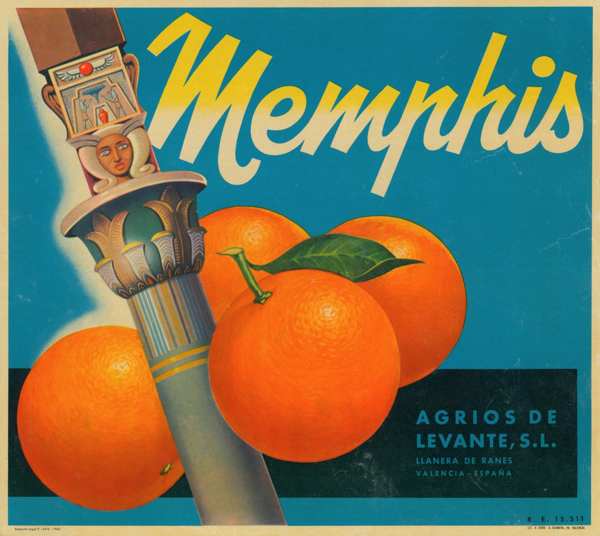 Memphis- Spanish Crate Label - Authentic Vintage Antique Print
