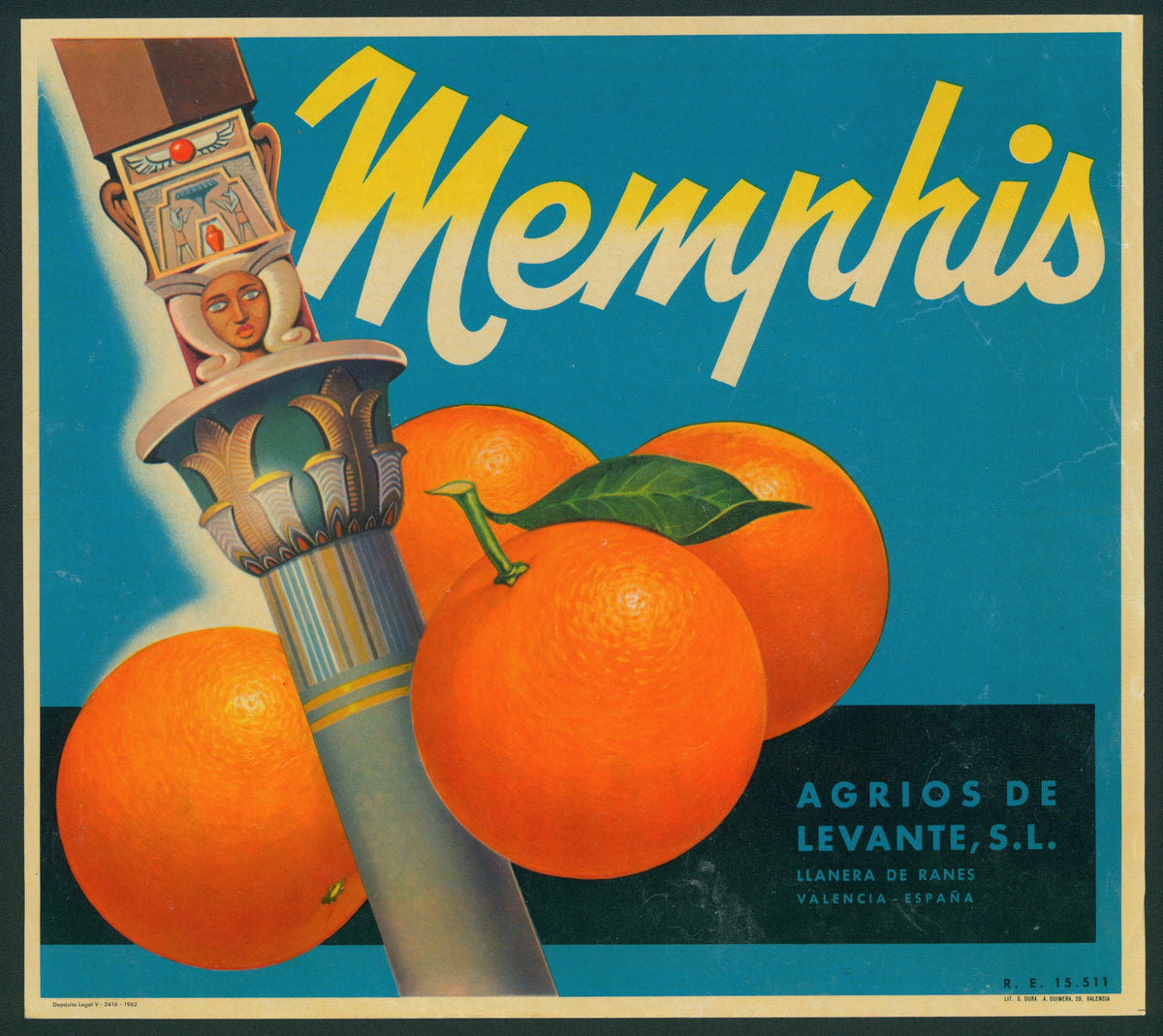 Memphis- Spanish Crate Label - Authentic Vintage Antique Print