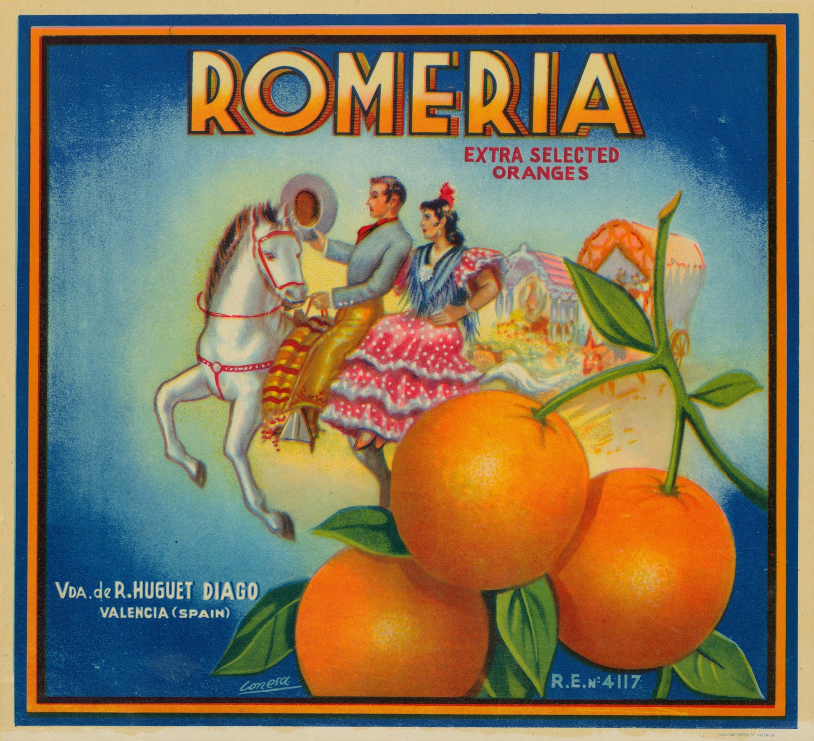 Romeria- Spanish Crate Label - Authentic Vintage Antique Print