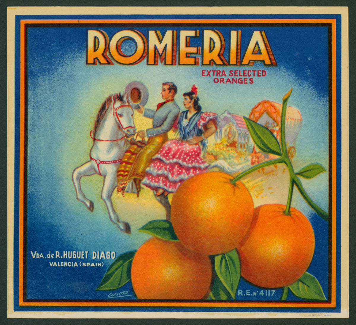 Romeria- Spanish Crate Label - Authentic Vintage Antique Print