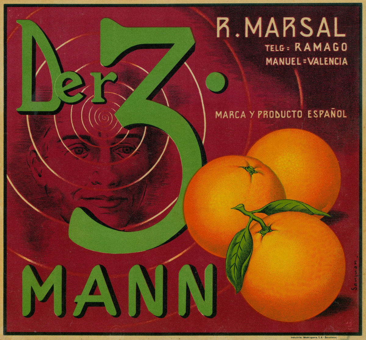 Der 3. Mann- Spanish Crate Label - Authentic Vintage Antique Print