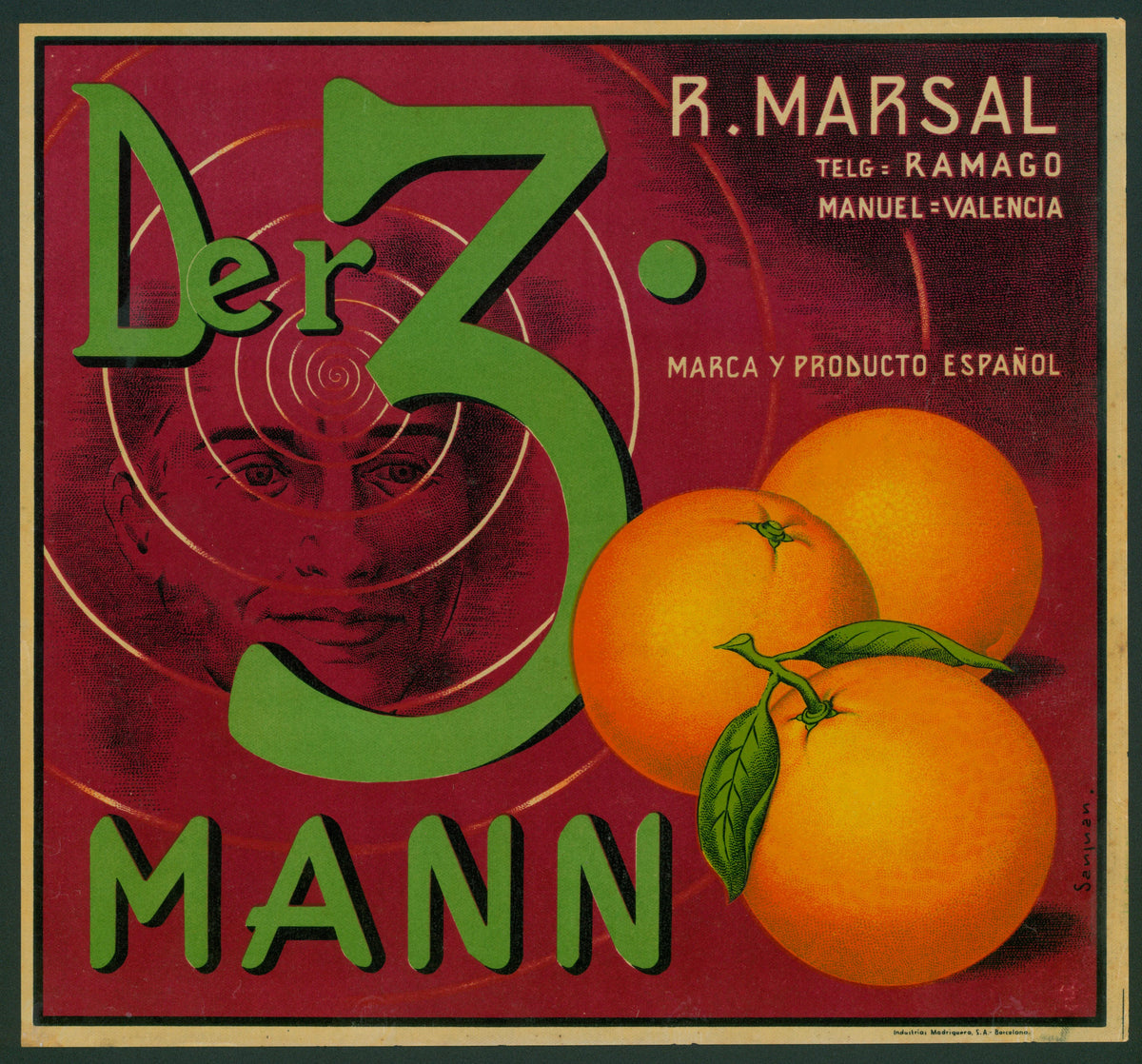 Der 3. Mann- Spanish Crate Label - Authentic Vintage Antique Print