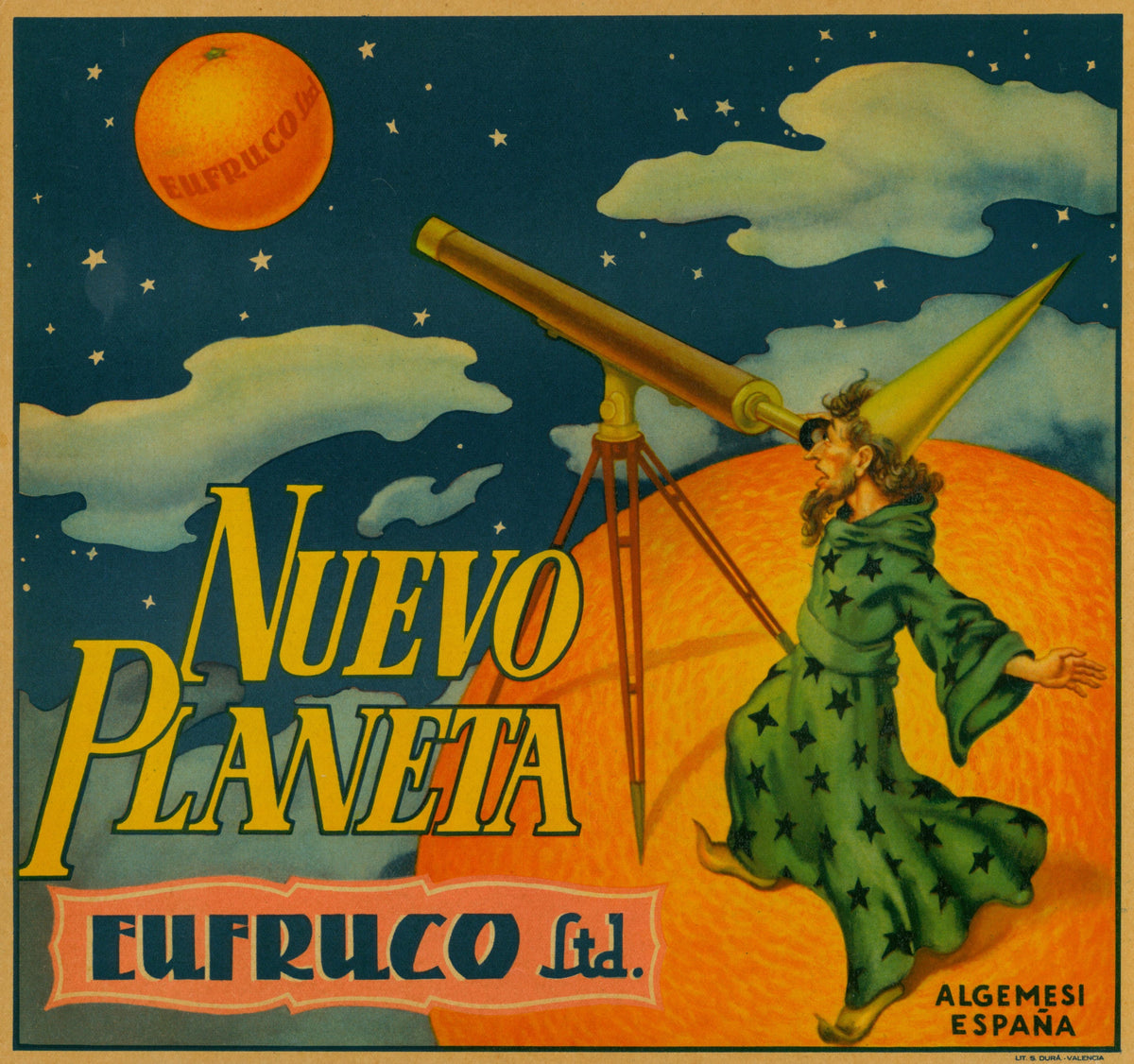 Nuevo Planeta- Spanish Crate Label - Authentic Vintage Antique Print