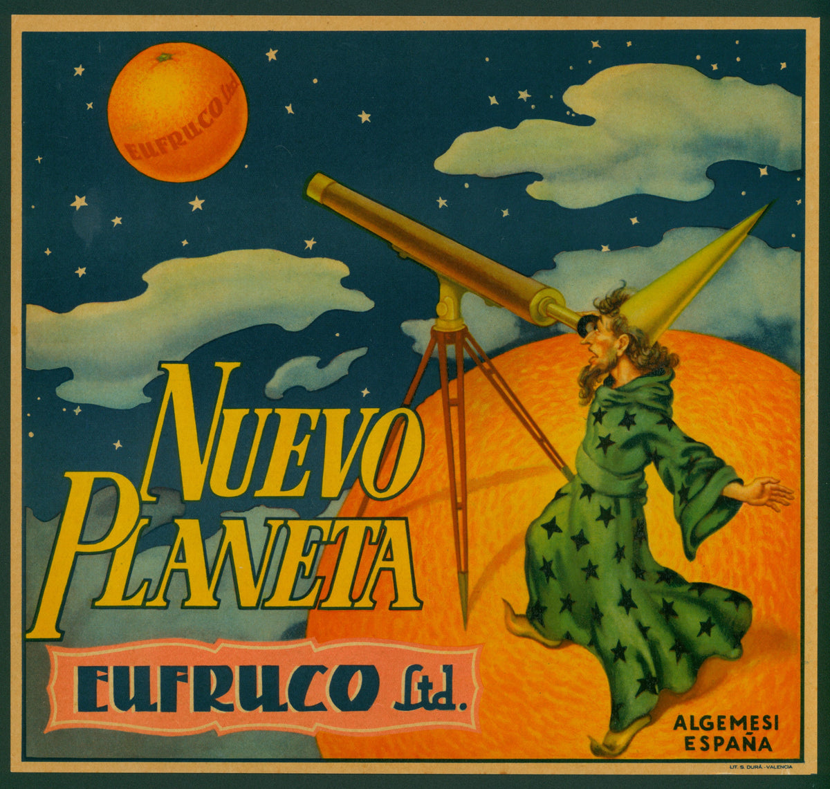Nuevo Planeta- Spanish Crate Label - Authentic Vintage Antique Print
