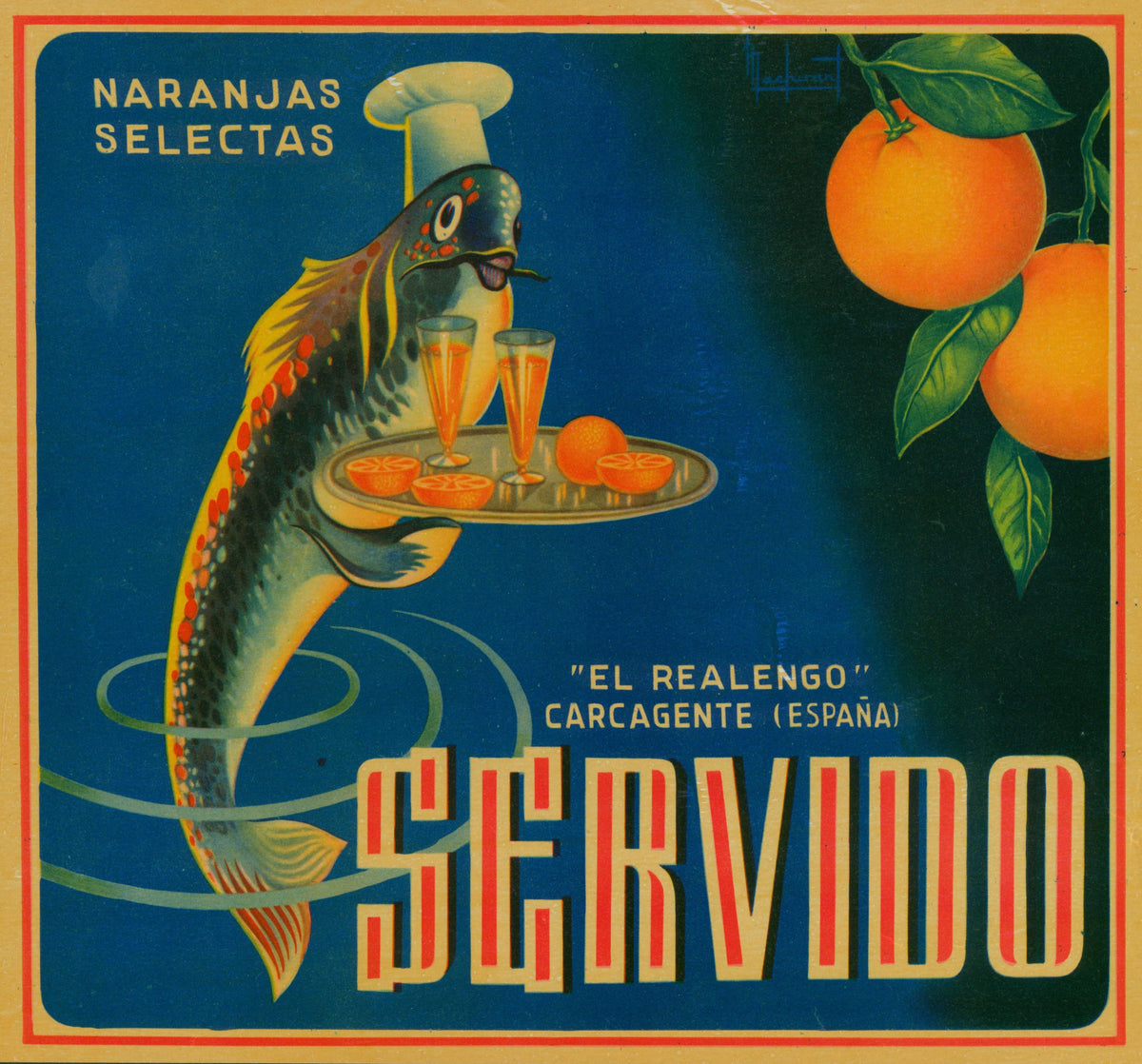 Servido- Spanish Crate Label - Authentic Vintage Antique Print