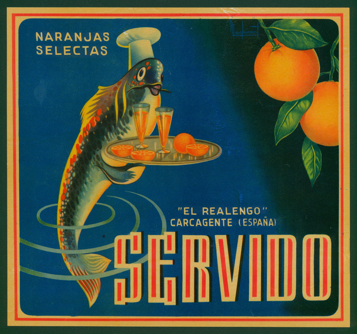 Servido- Spanish Crate Label - Authentic Vintage Antique Print