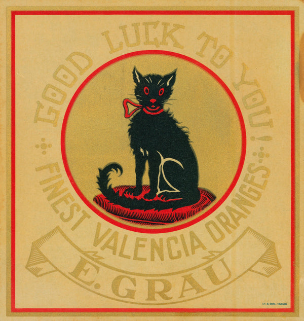 Good Luck Cat- Spanish Crate Label - Authentic Vintage Product Label