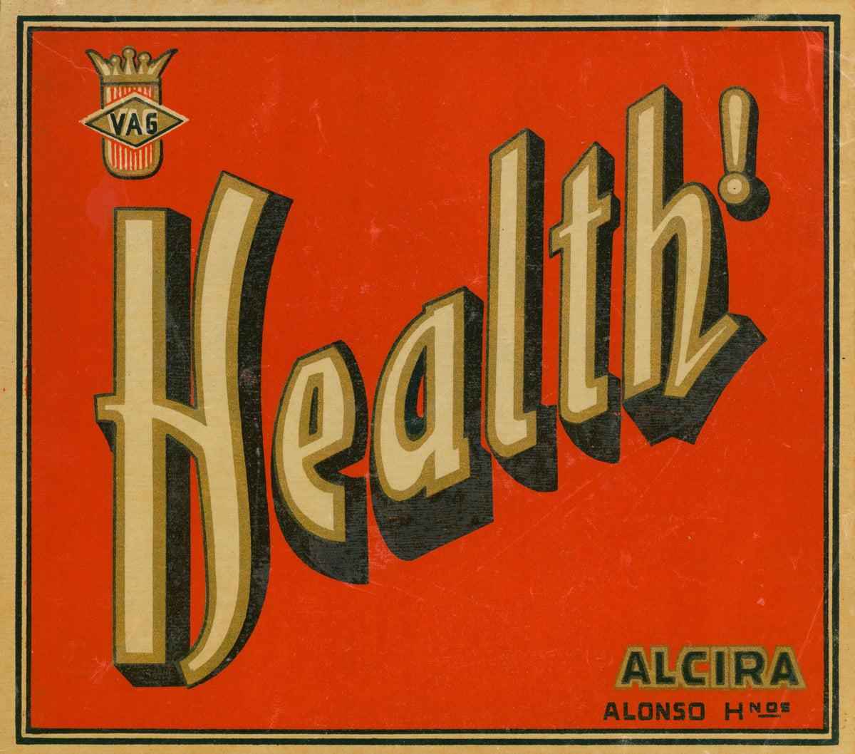 Health- Spanish Crate Label - Authentic Vintage Antique Print