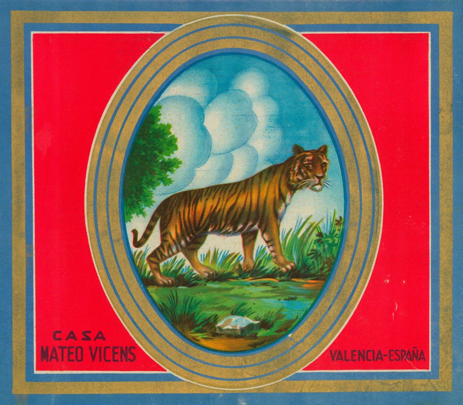 Roaring Tiger- Spanish Crate Label - Authentic Vintage Antique Print