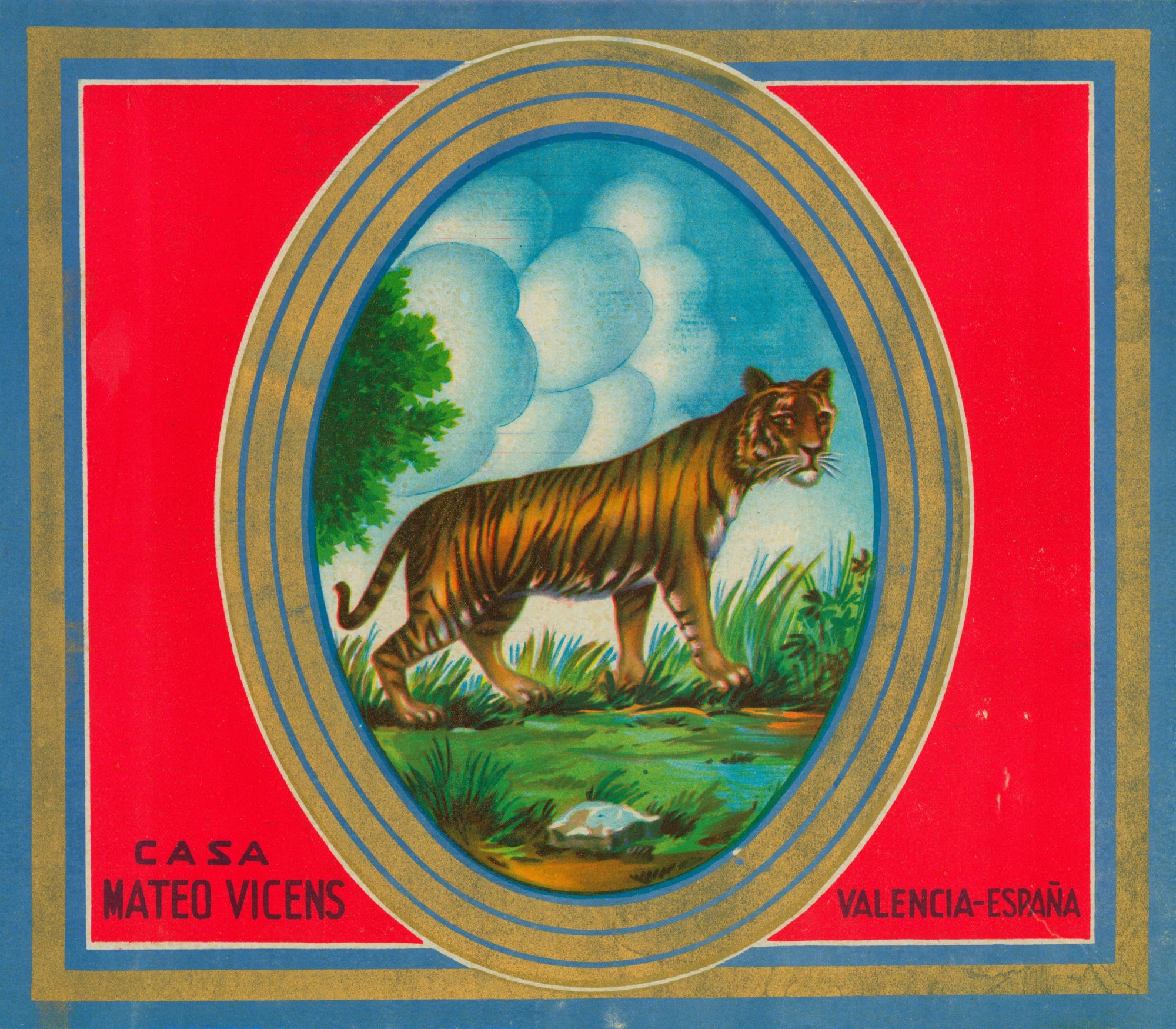 Roaring Tiger- Spanish Crate Label - Authentic Vintage Antique Print