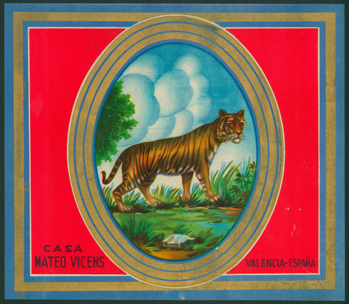Roaring Tiger- Spanish Crate Label - Authentic Vintage Antique Print