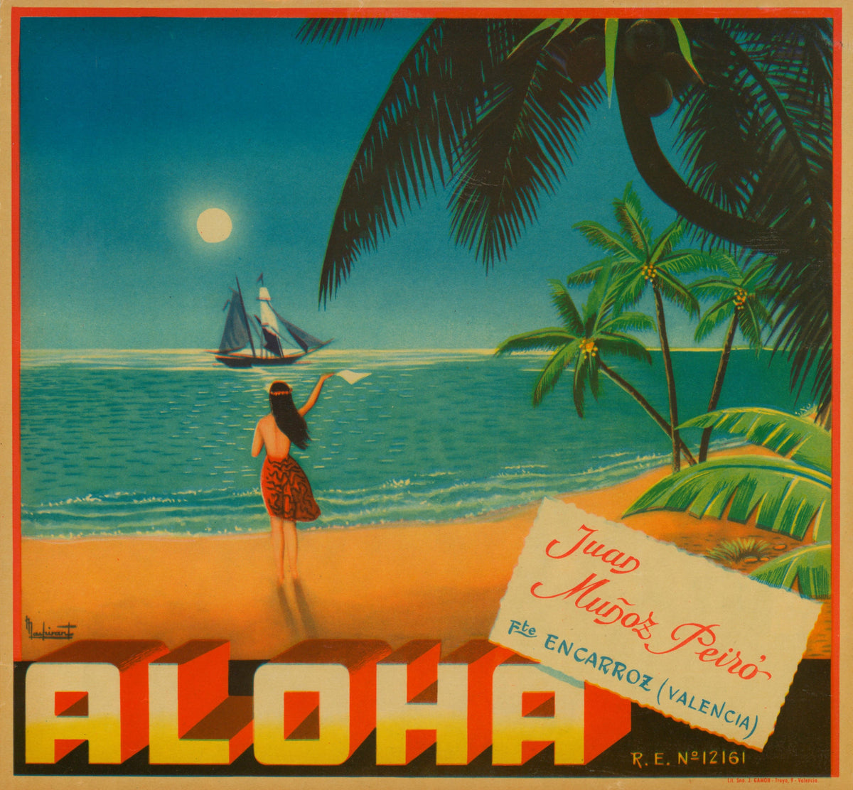 Aloha- Spanish Crate Label - Authentic Vintage Antique Print