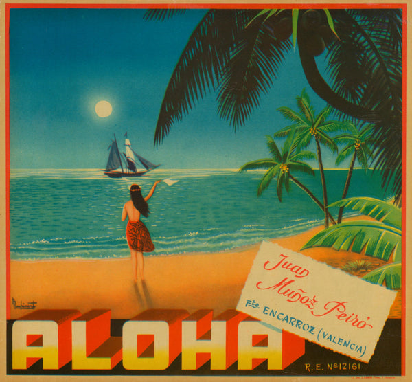 Aloha- Spanish Crate Label - Authentic Vintage Product Label