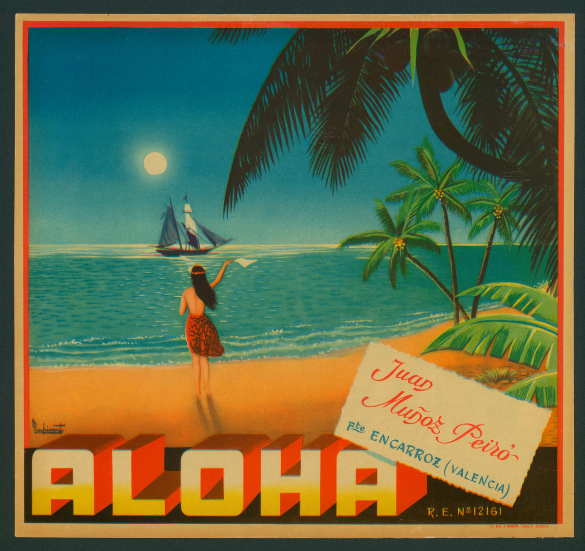 Aloha- Spanish Crate Label - Authentic Vintage Antique Print