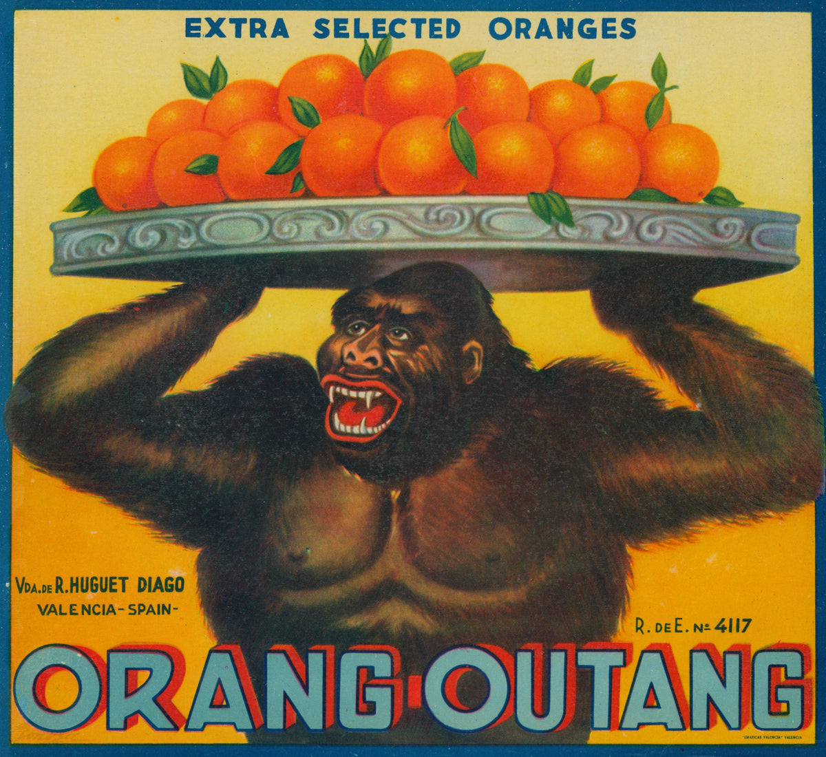 Orangoutang- Spanish Crate Label - Authentic Vintage Antique Print