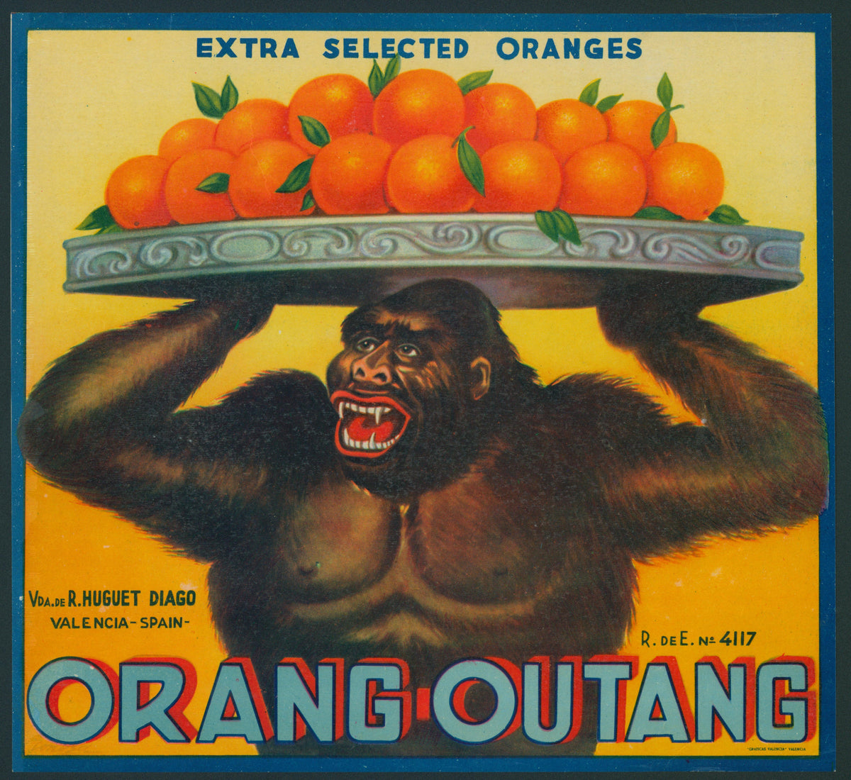 Orangoutang- Spanish Crate Label - Authentic Vintage Antique Print