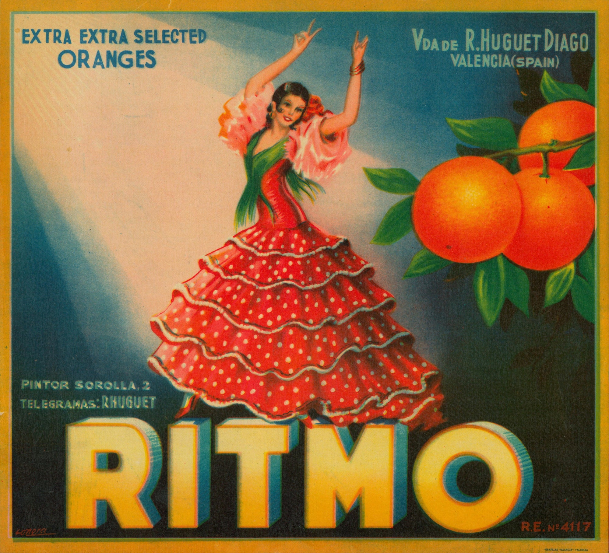 Ritmo- Spanish Crate Label - Authentic Vintage Antique Print