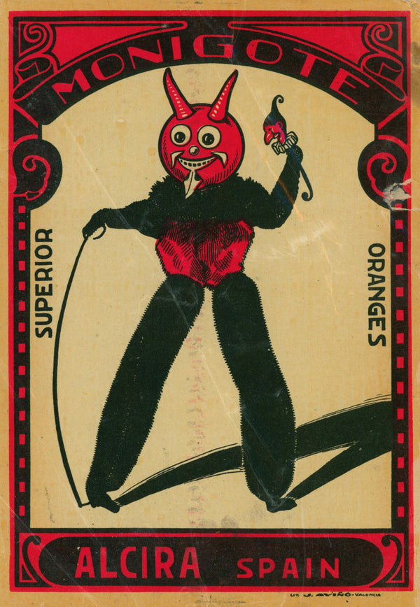 Monigote Devil- Spanish Crate Label - Authentic Vintage Product Label