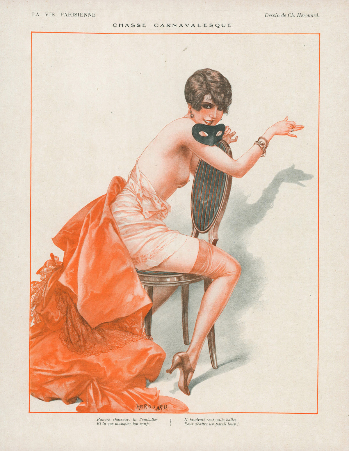 Sitting Woman Mask_2 La Vie Parisienne - Authentic Vintage Antique Print