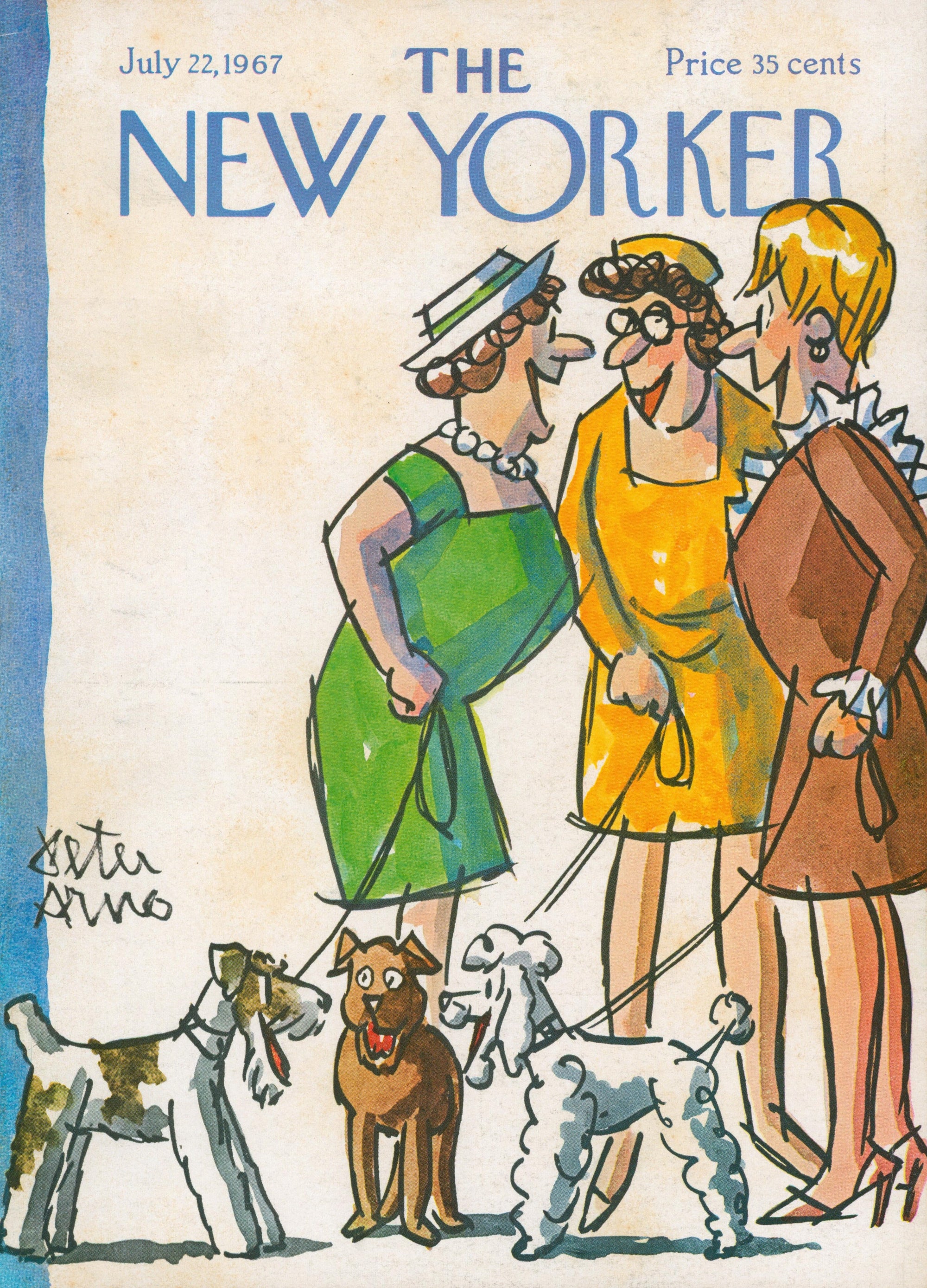 Dog Walkers- The New Yorker - Authentic Vintage Antique Print