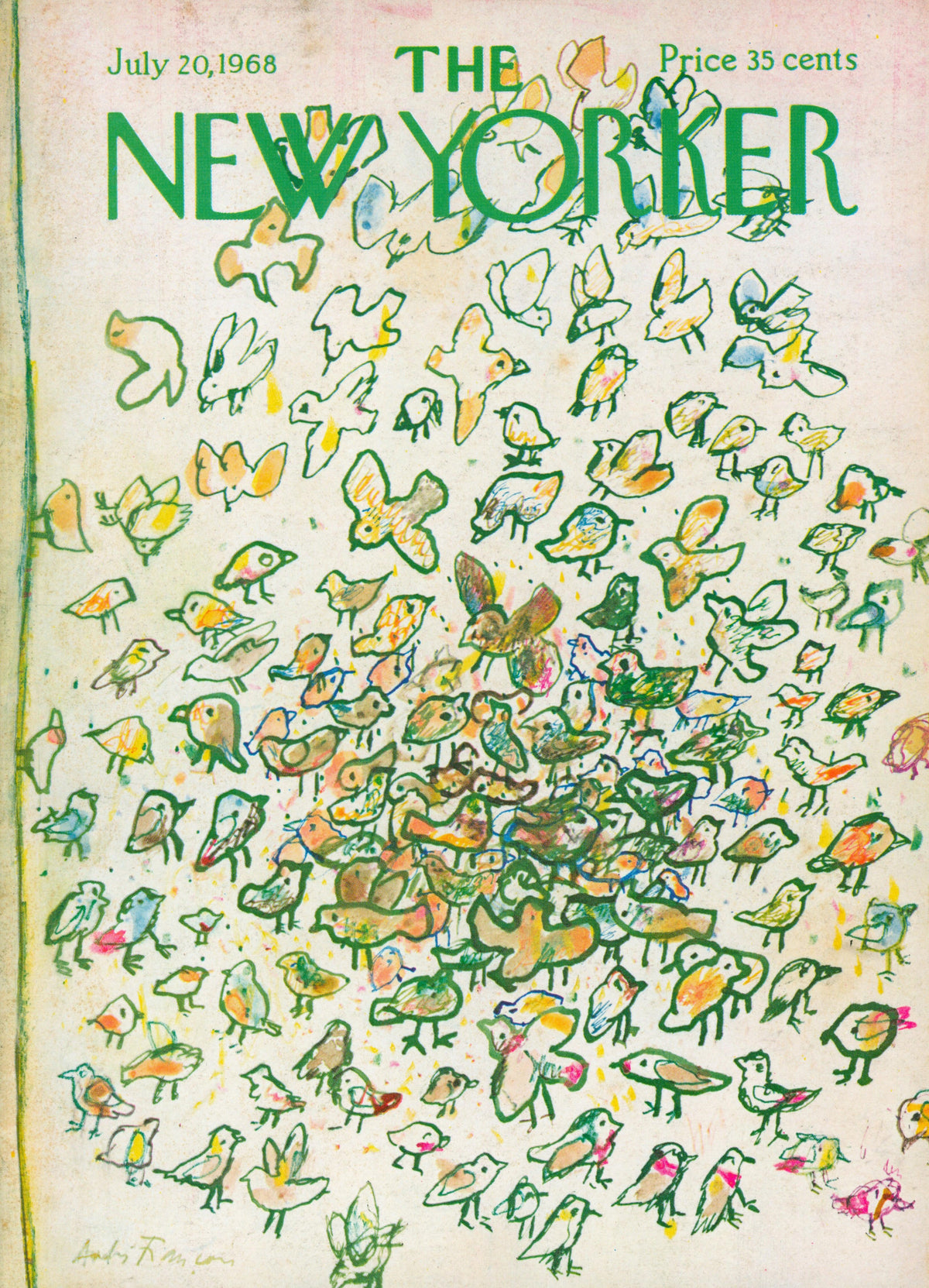 The Birds- The New Yorker - Authentic Vintage Antique Print