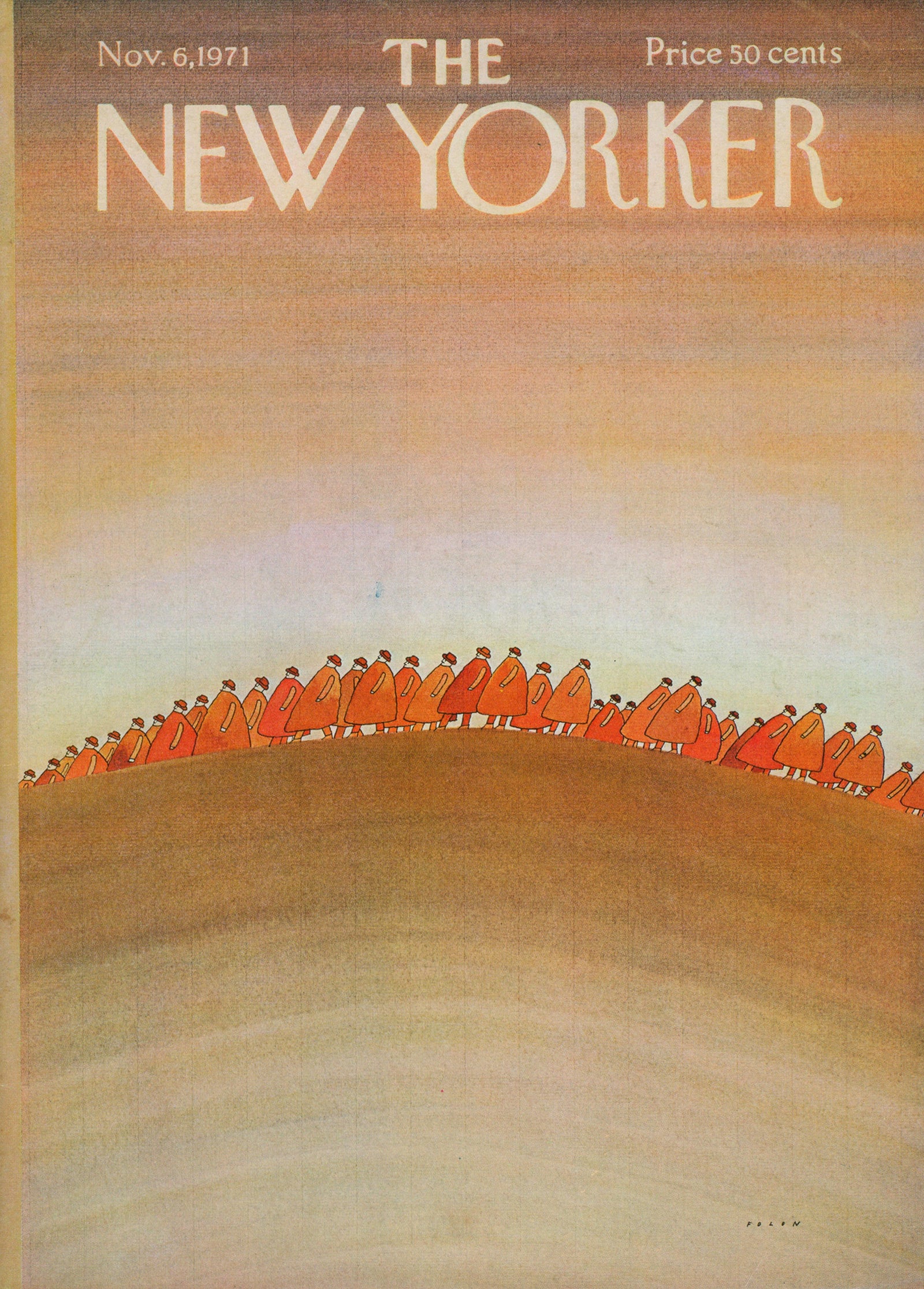 Over the Hill- The New Yorker - Authentic Vintage Antique Print