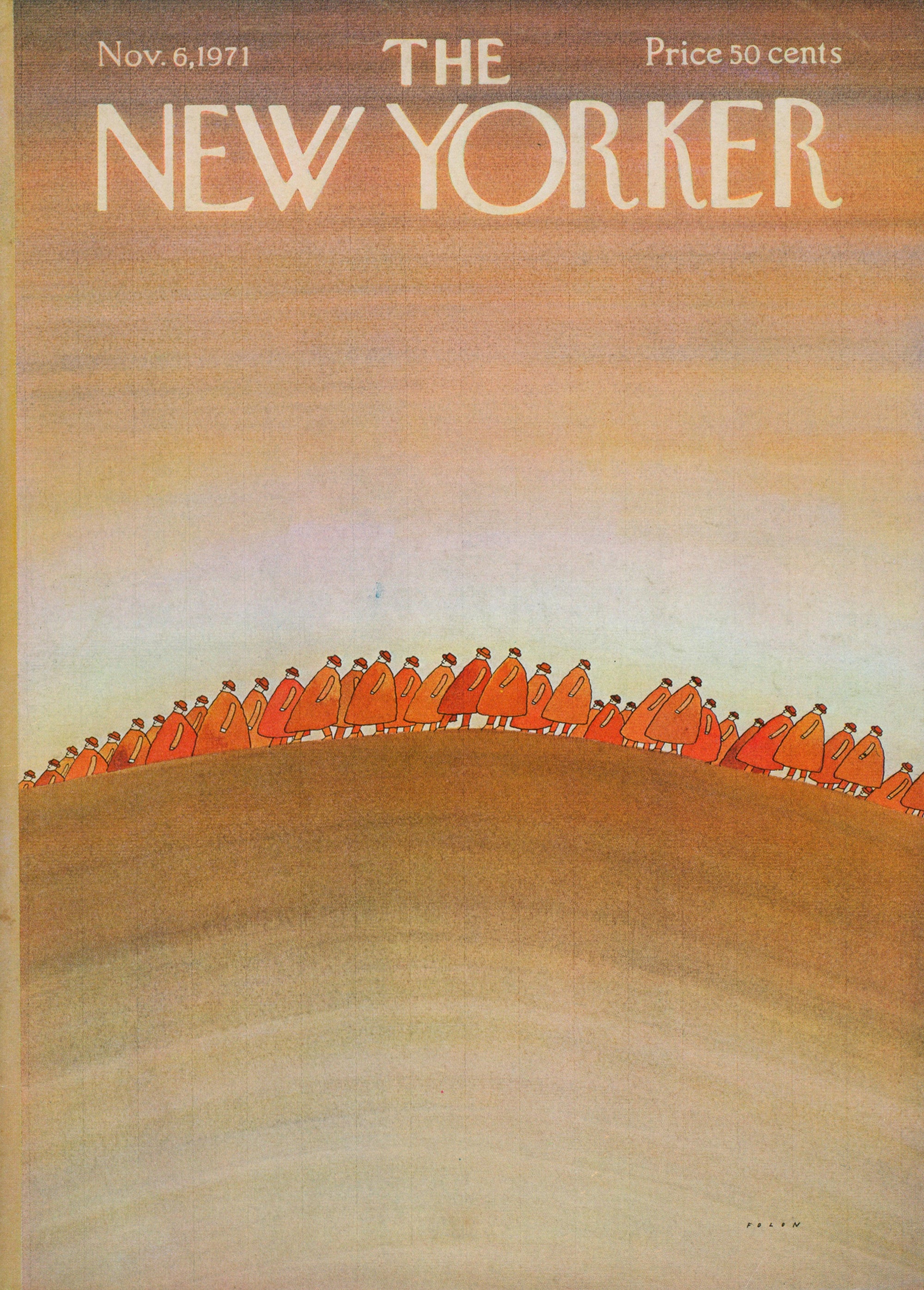 Over the Hill- The New Yorker - Authentic Vintage Antique Print