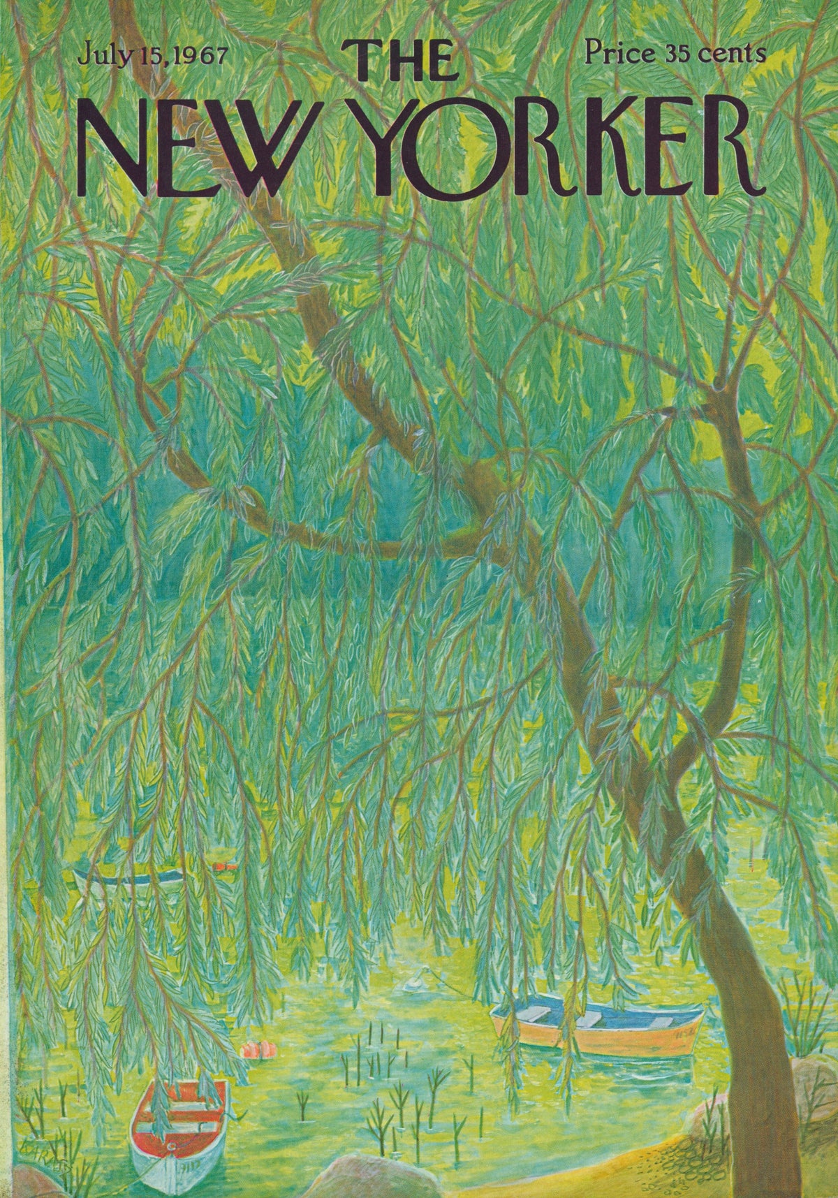 Under the Willow Tree- The New Yorker - Authentic Vintage Antique Print